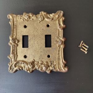 Vintage | decorative metal double light switch cover | Hollywood Regency style
